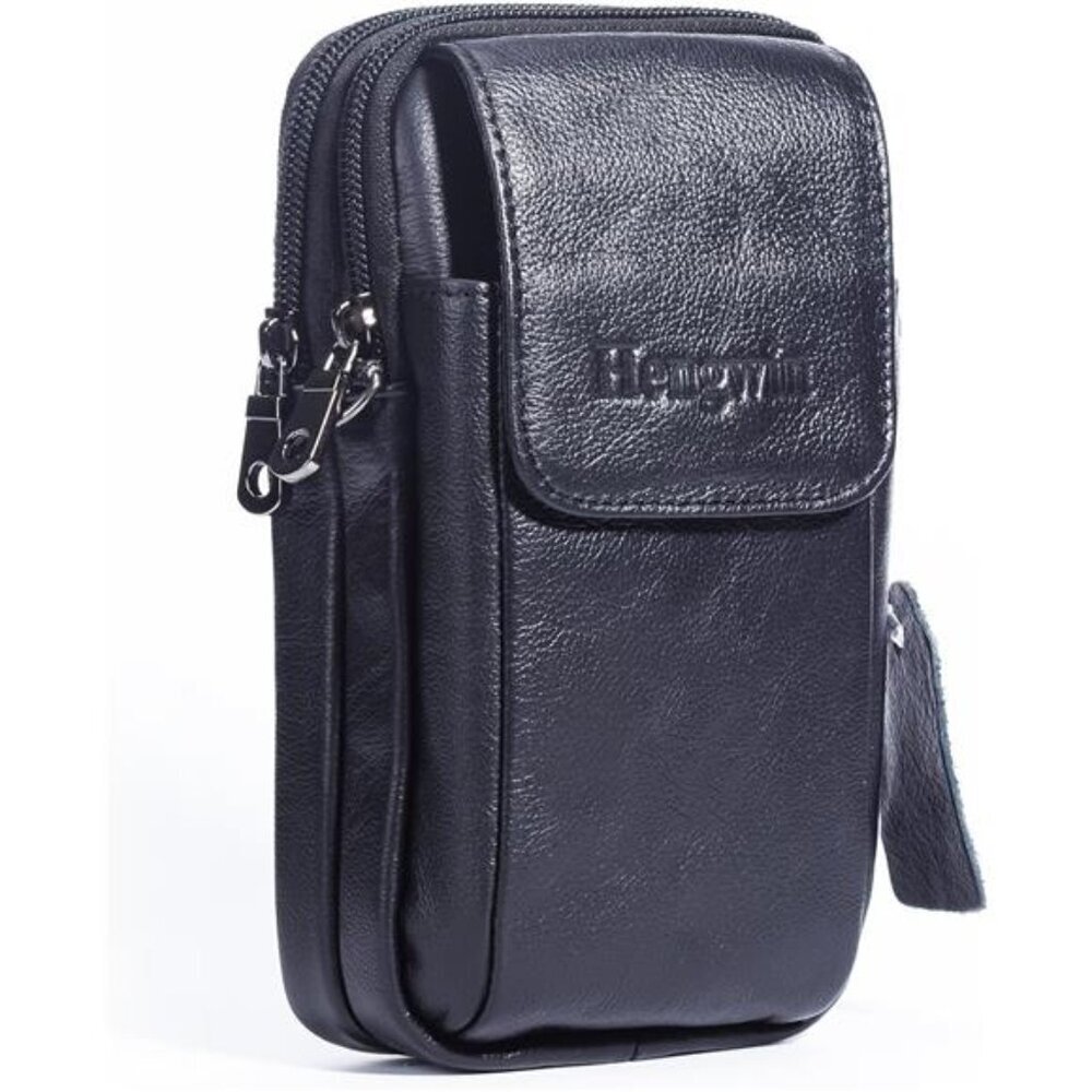 Leather Vertical Men Cell Phone Holster Wallet Case with Belt Clip Loop